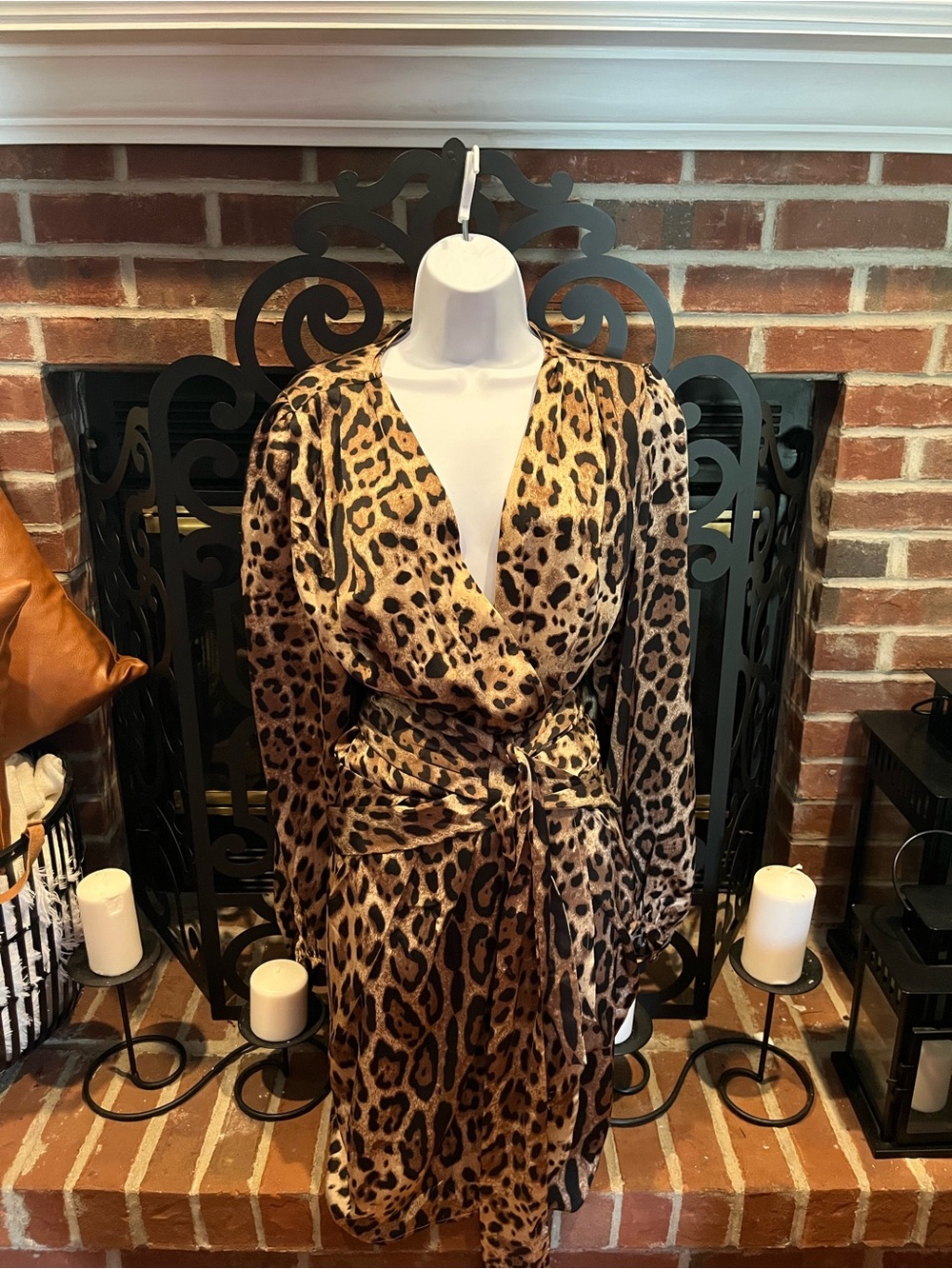 Miss Avenue Leopard Print Faux Wrap Dress With Belt- Brown & Black Size:1X NWOT